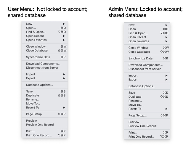 Not locked vs. locked user  and admin menus