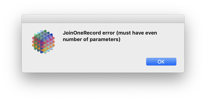 JoinOneRecord error (must have even